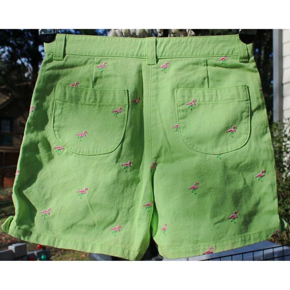 NWT 2006 Gymboree Island Fun Lime Green Shorts sz 10 Flamingo Embroider Bows